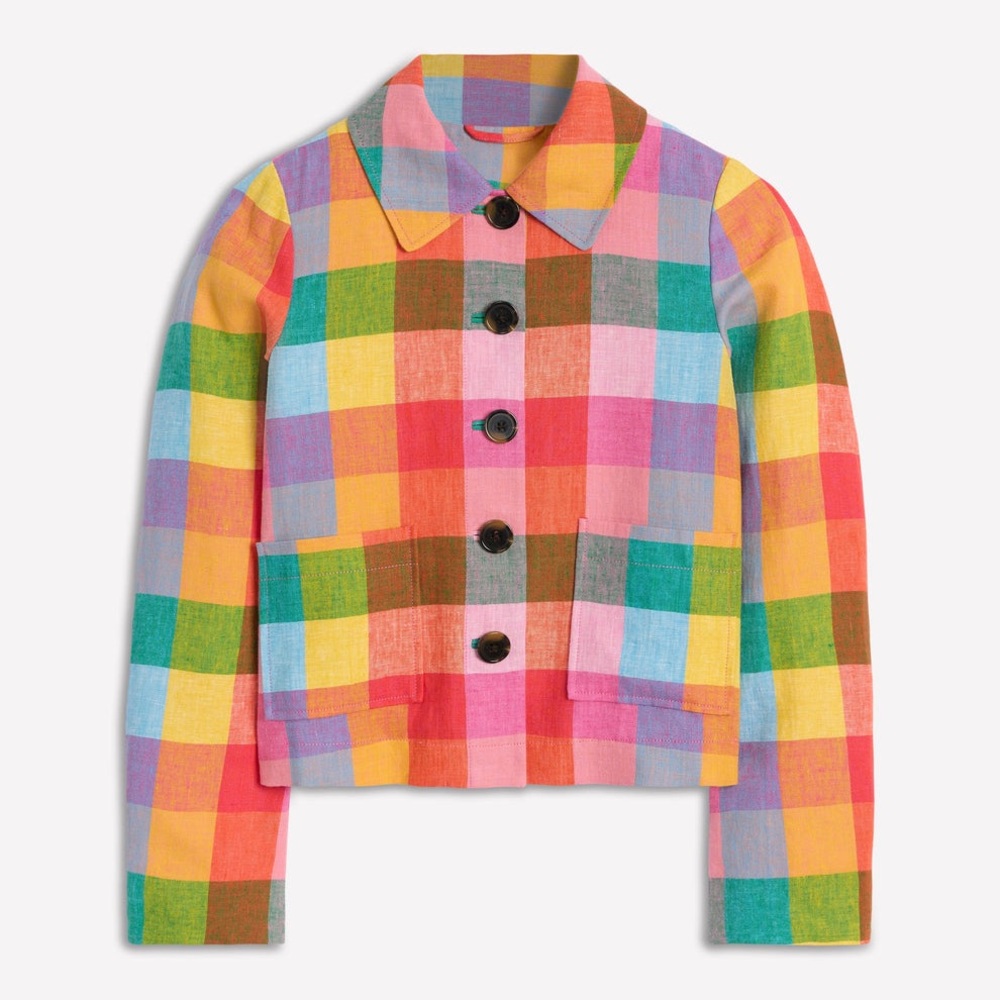 NWT BODEN Knightsbridge Linen Jacket, Rainbow Multigingham (price is firm)